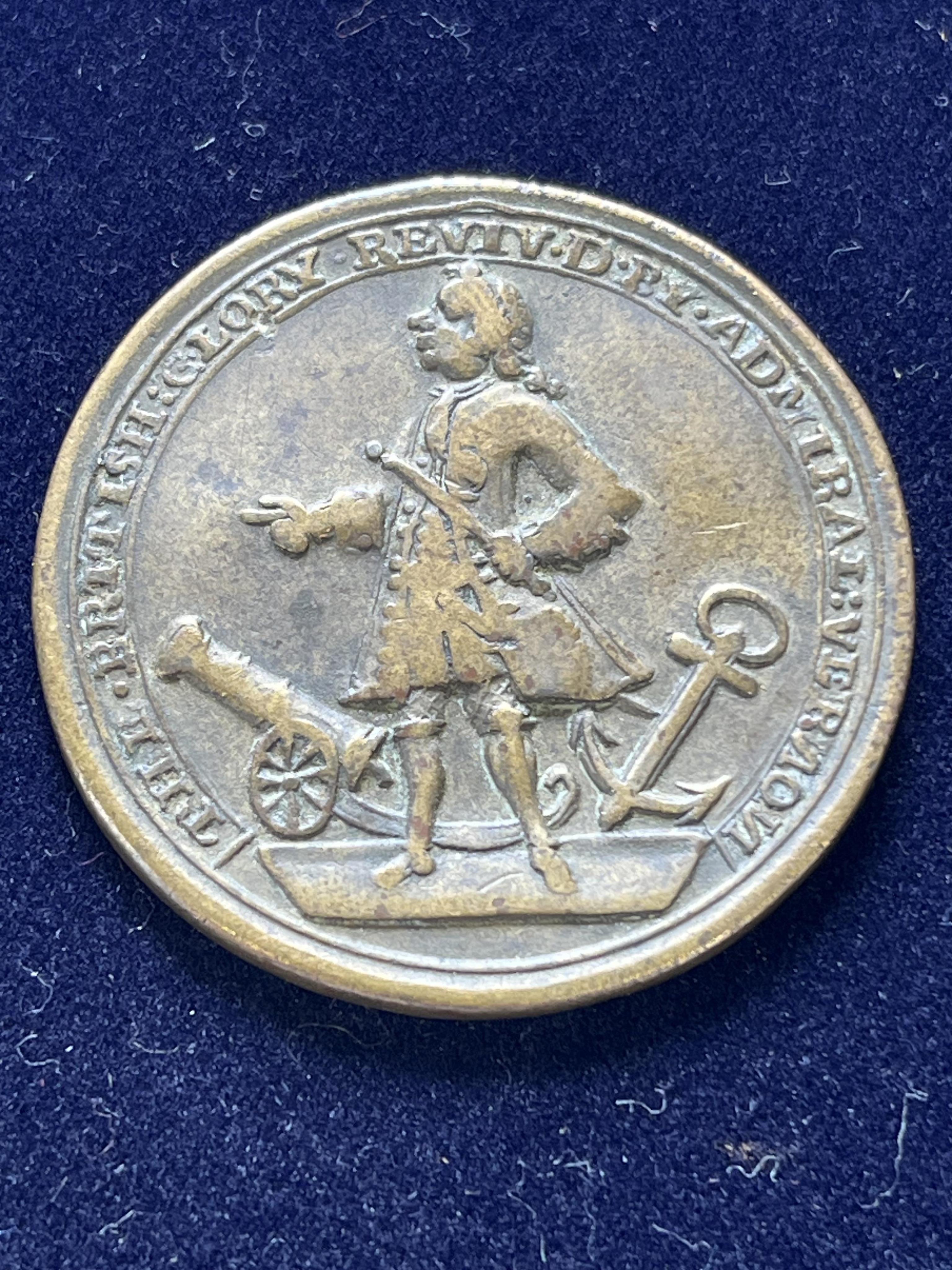 Capture of Portobello, 1739, a pinchbeck medal, unsigned, Vernon standing left, cannon to left and anchor to right, rev. six ships outside Portobello harbour, 38mm (Betts 224), good fine or better
